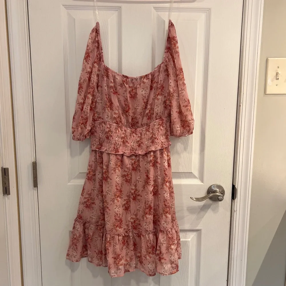 Trixxi Pink Floral Chiffon Smocked Mini Dress Womens Large Loveshack Fancy